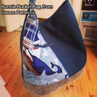 Bonnie Bucket Bag from Swoon Patterns, made by Alicia Miller in Lost at Sea fabrics