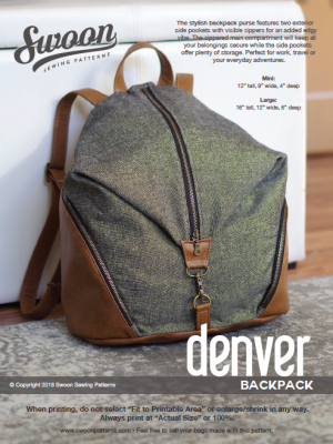 Cover page of the Denver Backpack sewing pattern from Swoon Patterns
