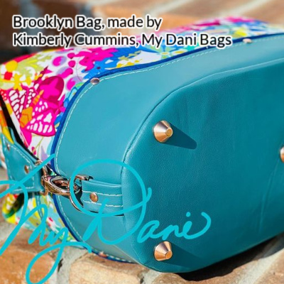 Brooklyn Bag, made by Kimberly Cummins from MyDani Bags, showing the purse feet at the base of the bag